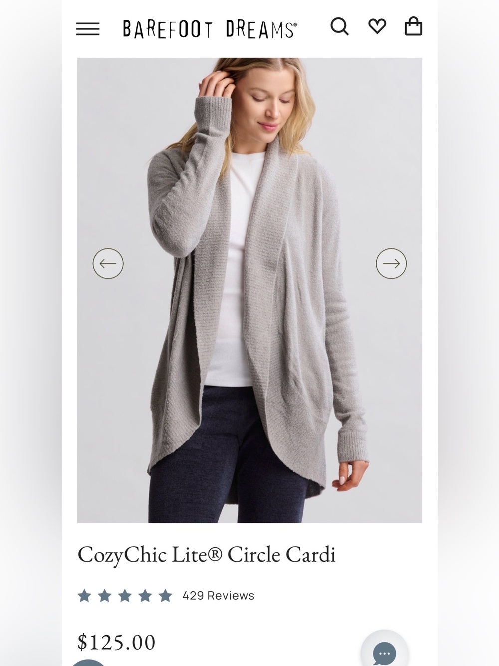 Barefoot Dreams Light Gray CozyChic Lite Open-Front Draped Cardigan